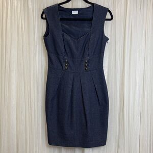Suzy Shier Dark Blue Mini Dress with Button Detail